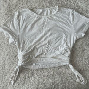 Cute White Going Out Top with Ruched Cinched Sides